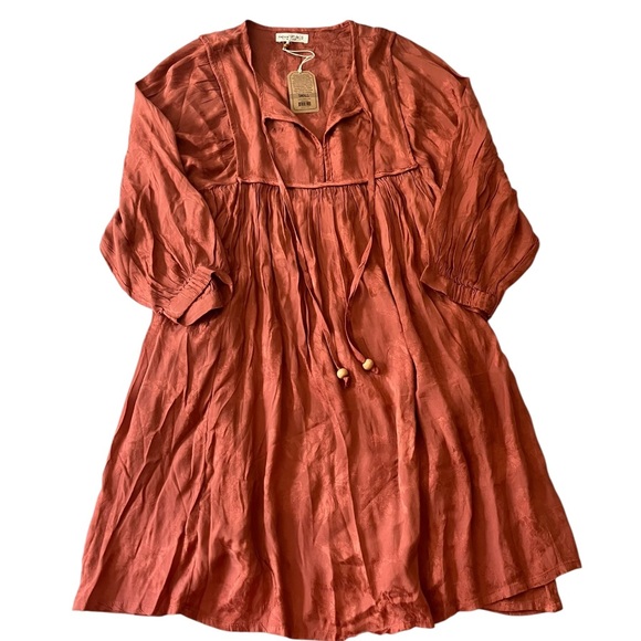 Natural Life NWT Rose Mini Dress Rust Babydoll Bubble Sleeves Oversized S - Picture 4 of 14
